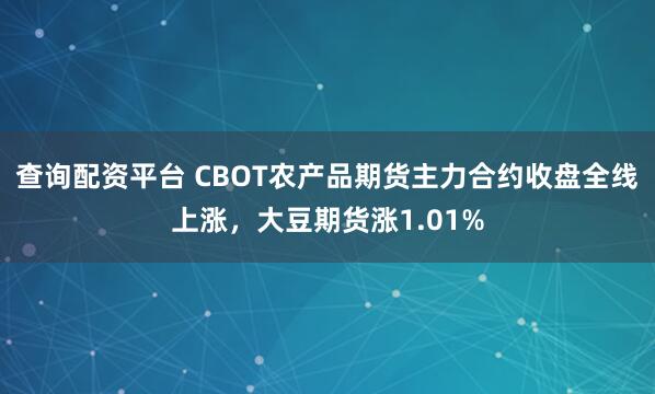查询配资平台 CBOT农产品期货主力合约收盘全线上涨，大豆期货涨1.01%